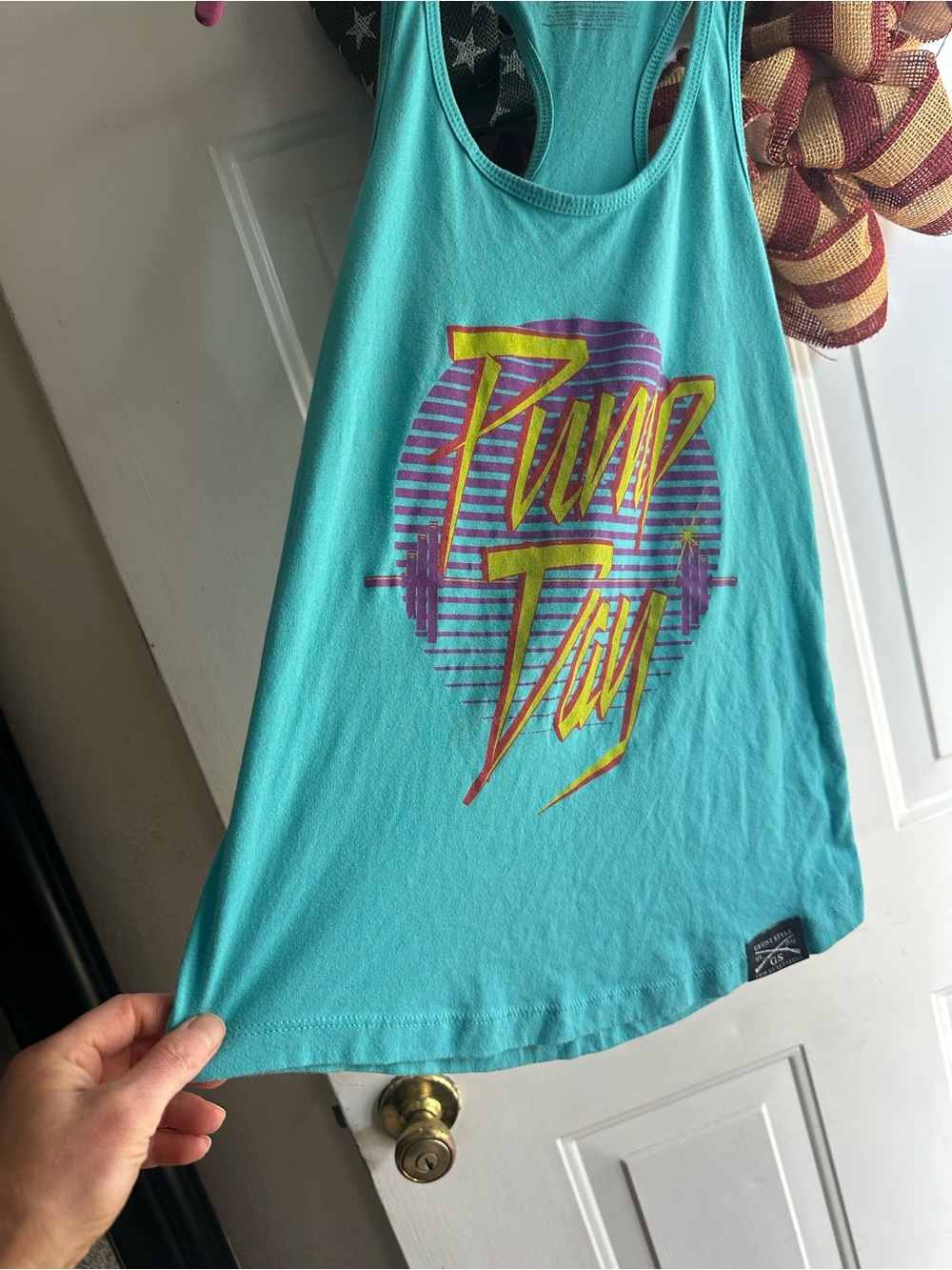 Grunt Style Turquoise Racerback Tank with Yellow & Purple Graphic - Picture 4 of 8